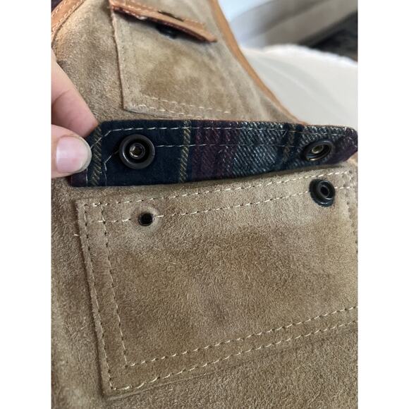 VTG Brittania Leather Suede Cargo Safari Utility Hunting Western Vest Flannel L - Picture 8 of 8